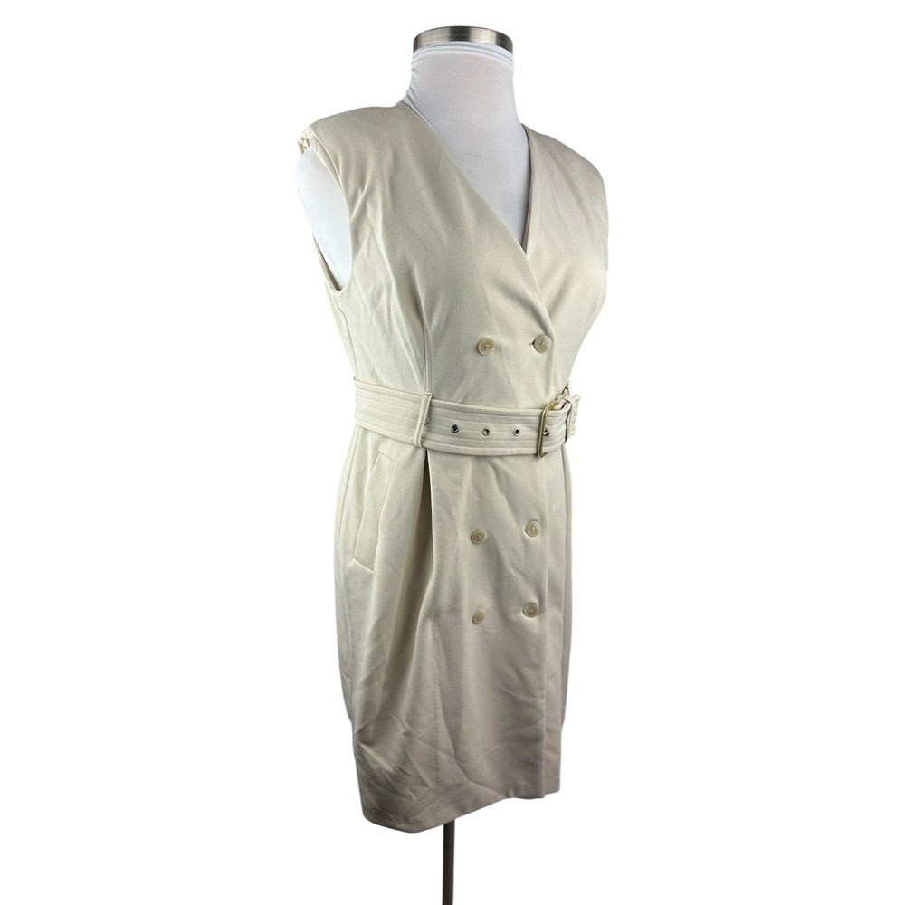 Calvin Klein Sleeveless Double Breasted Belted Trench Dress Tan Women's Size 12 - Picture 3 of 10